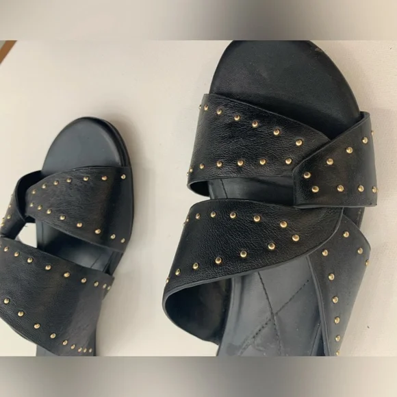 Alfani Black Leather Gold Stud Sandals 9 - Picture 4 of 8